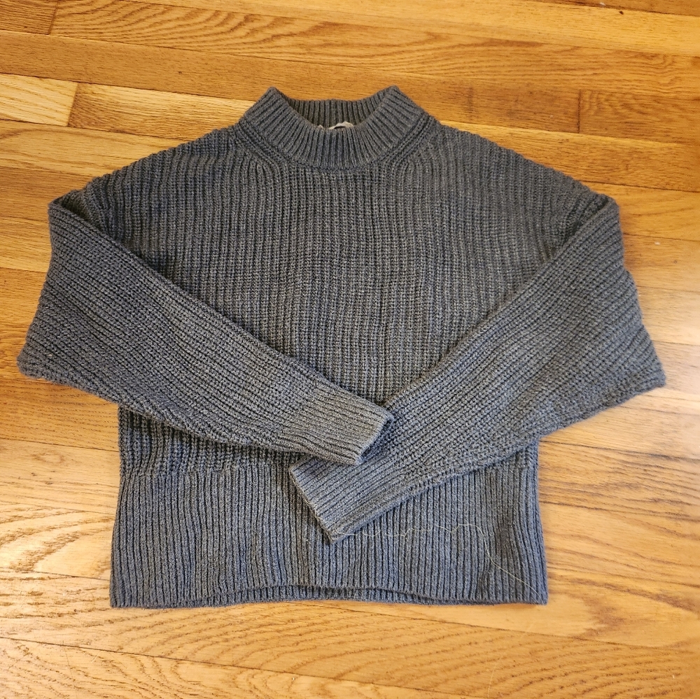 Everlane Organic Cotton Sweater Contrast Trim Grey, Small